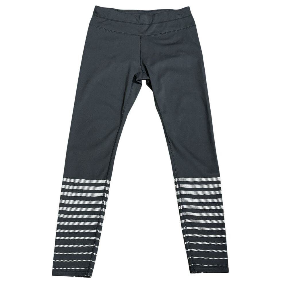 Athleta Leggings Sz M Black Full Length Silver Shine Stripe Sonar 347988 - Picture 3 of 12
